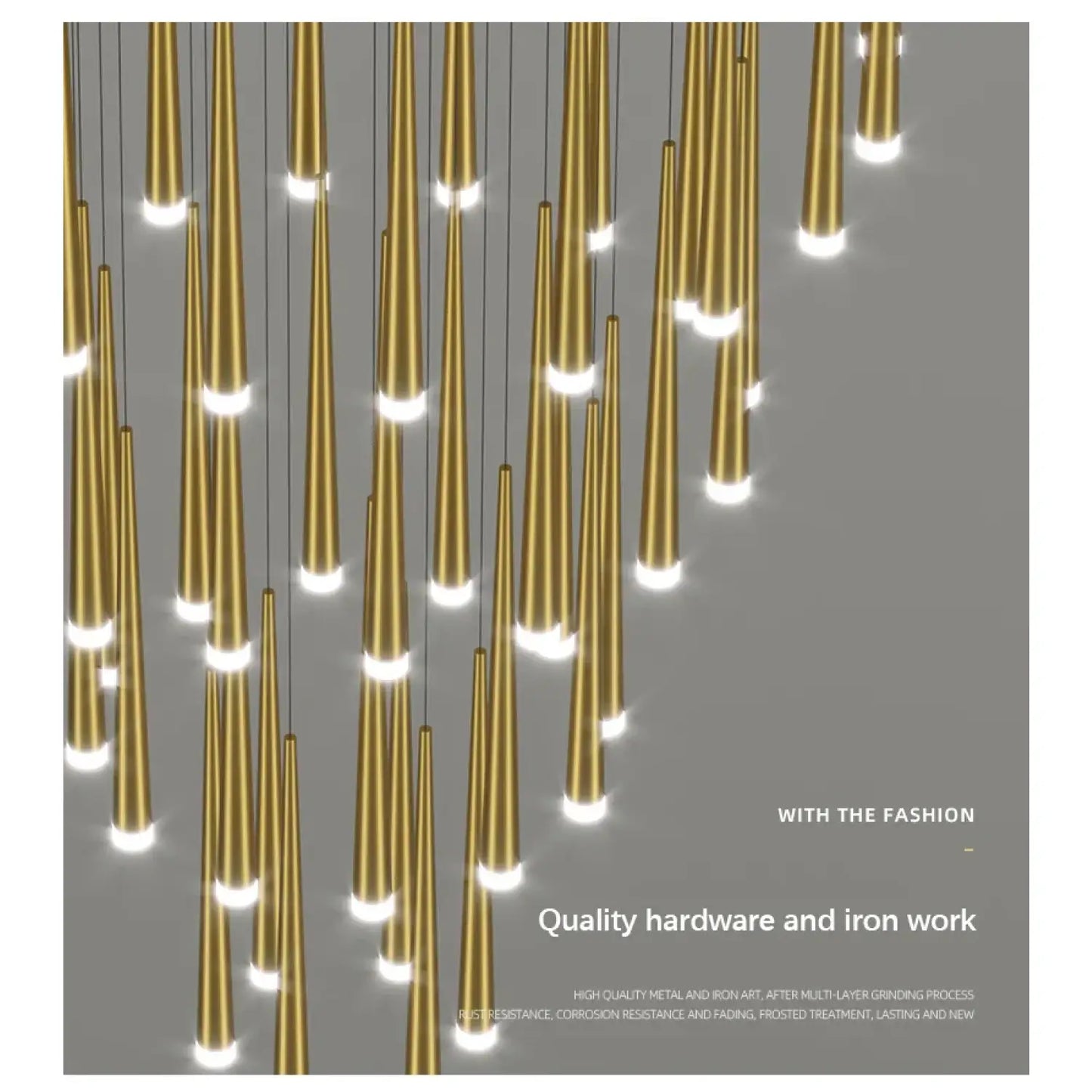 Stylish & Long Chandelier for Staircase with Compound Ring Design - Hanging Light