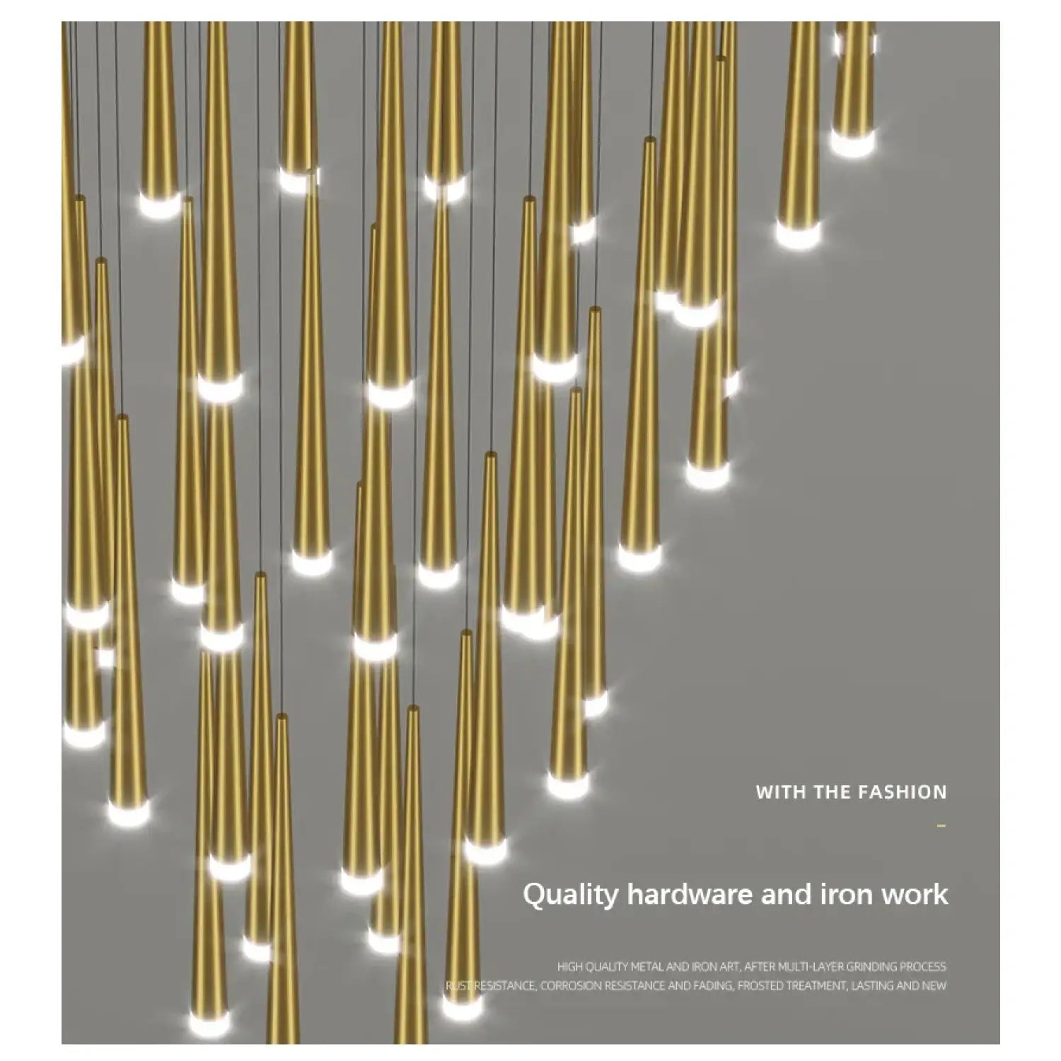 Stylish & Long Chandelier for Staircase with Compound Ring Design - Hanging Light
