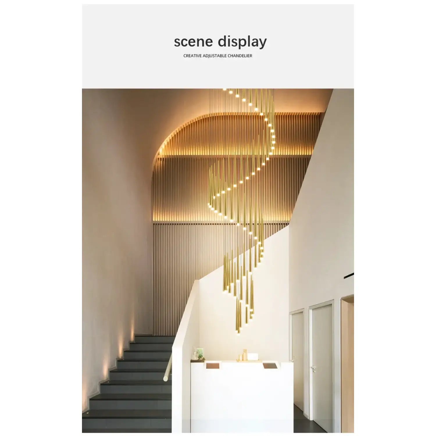 Stylish & Long Chandelier for Staircase with Compound Ring Design - Hanging Light