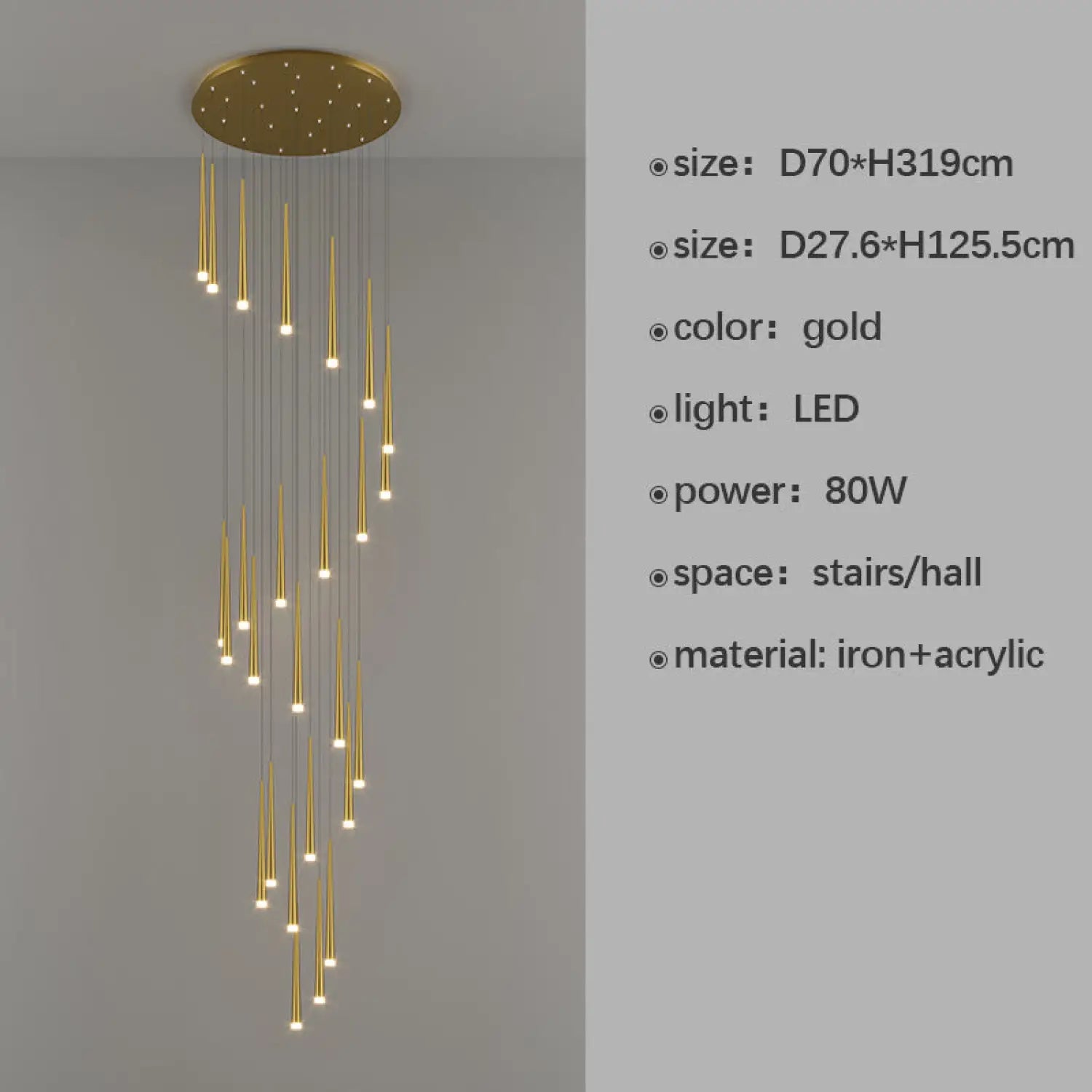 Stylish & Long Chandelier for Staircase with Compound Ring Design - Hanging Light