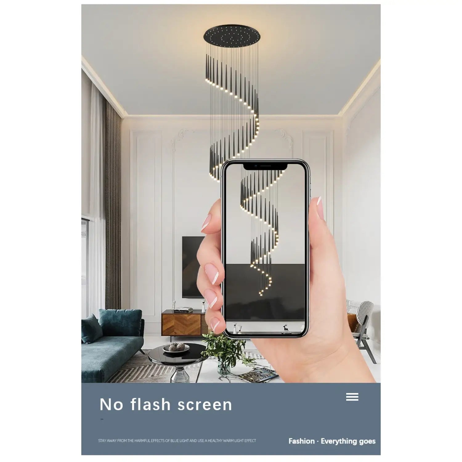 Stylish & Long Chandelier for Staircase with Compound Ring Design - Hanging Light