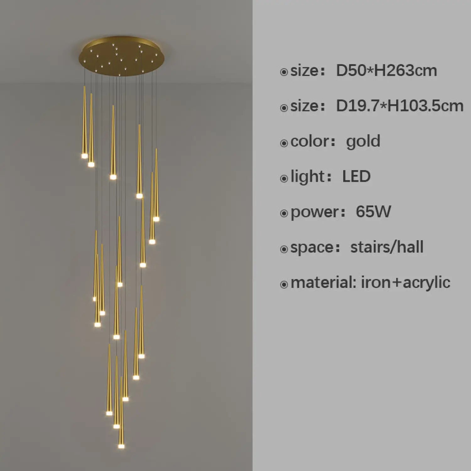 Stylish & Long Chandelier for Staircase with Compound Ring Design - Hanging Light