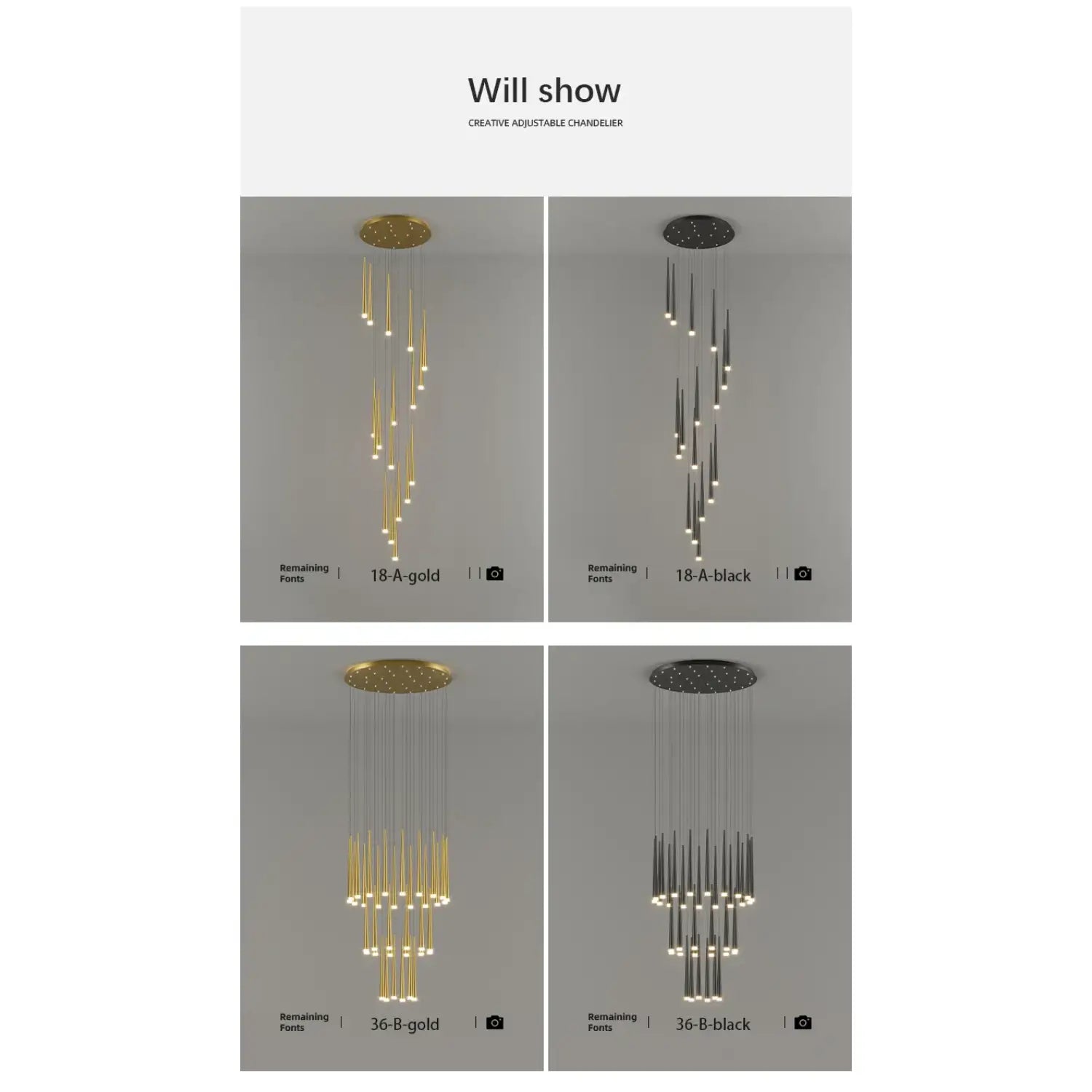 Stylish & Long Chandelier for Staircase with Compound Ring Design - Hanging Light