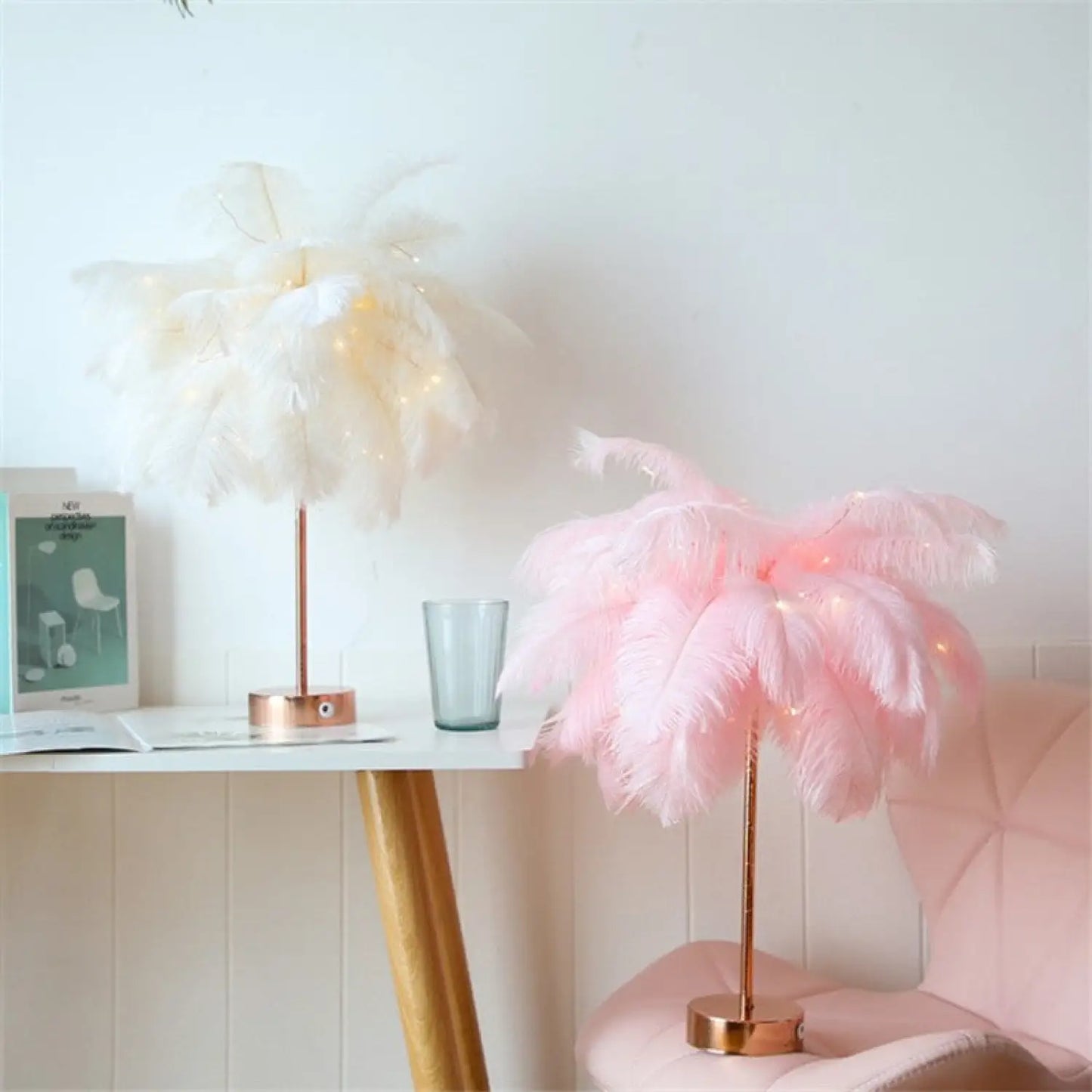 Remote Control Feather Table Lamp USB Battery Power - 12V Hanging Light