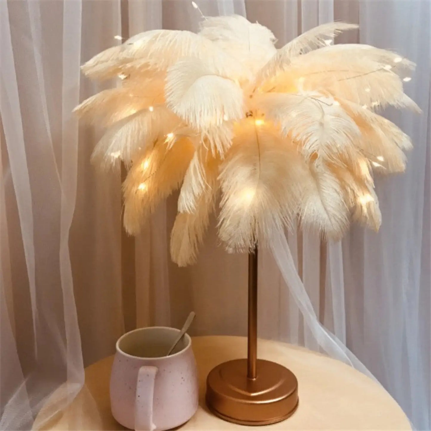 Remote Control Feather Table Lamp USB Battery Power - 12V Hanging Light