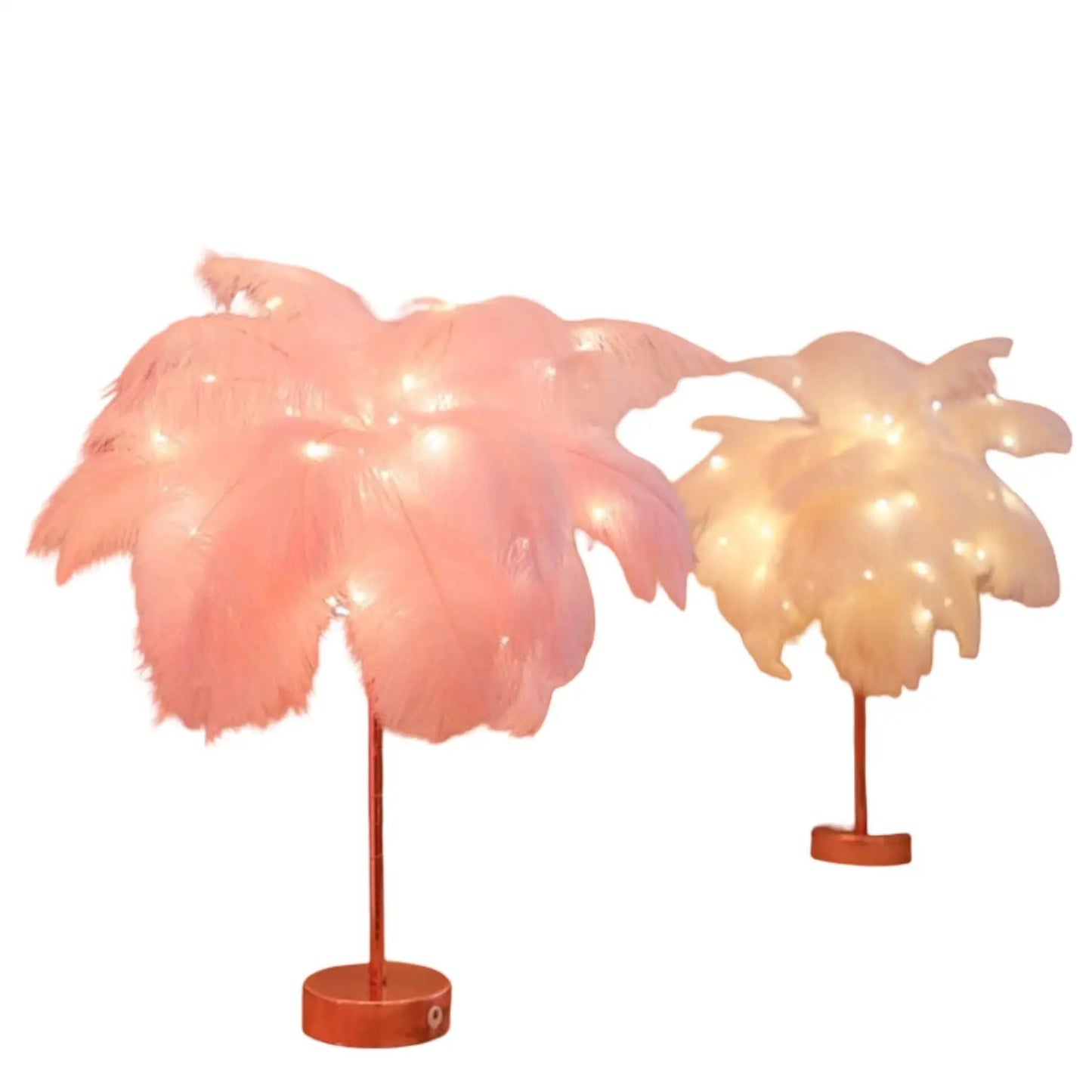 Table Feather Lamp Table with USB Battery Powered and Remote Control - Pink - Table Lamps