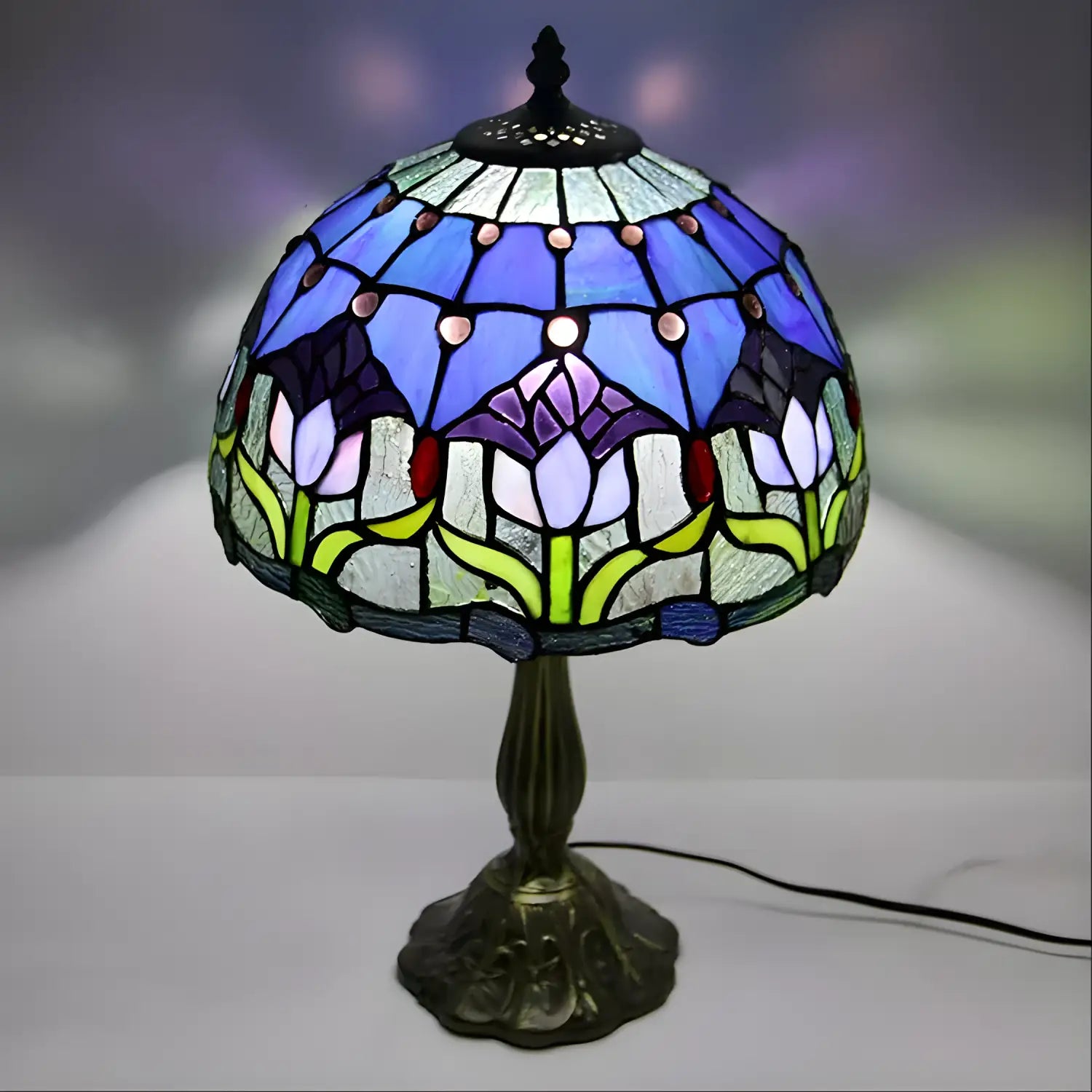 Tulip Tiffany Glass Tabletop Lamp - No Bulb - Table Lamp