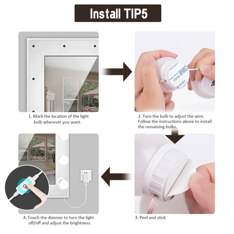 USB Touch Switch LED Mirror Light Bulb 12V Hanging Light