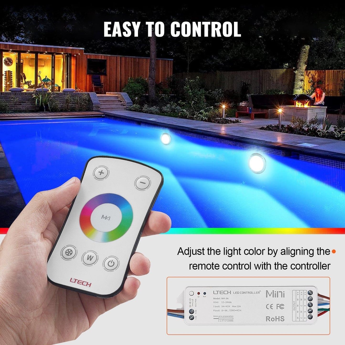 VEVOR 12V LED Pool Light 10 Inch 40W RGBW Color Changing Inground Swimming Pool Spa Light Underwater With 50 FT Cord