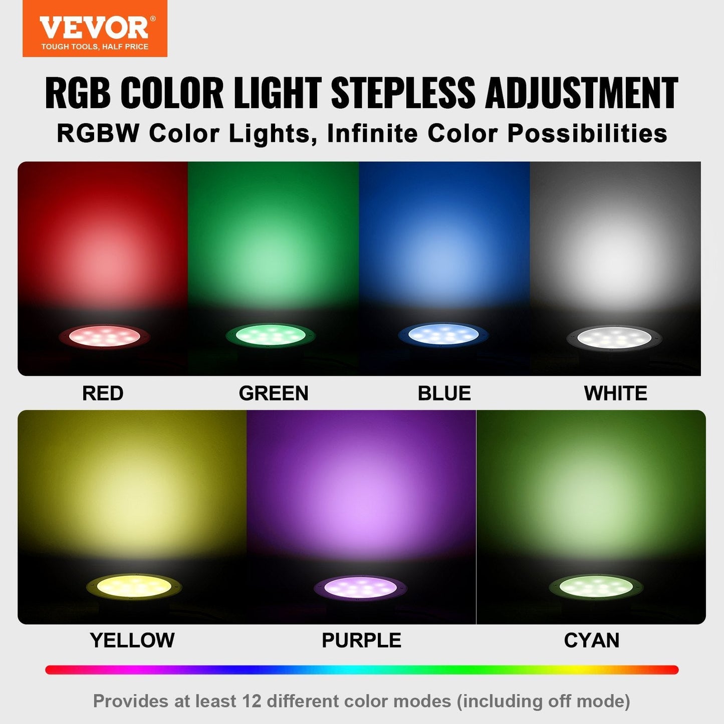 VEVOR 12V LED Pool Light 10 Inch 40W RGBW Color Changing Inground Swimming Pool Spa Light Underwater With 50 FT Cord