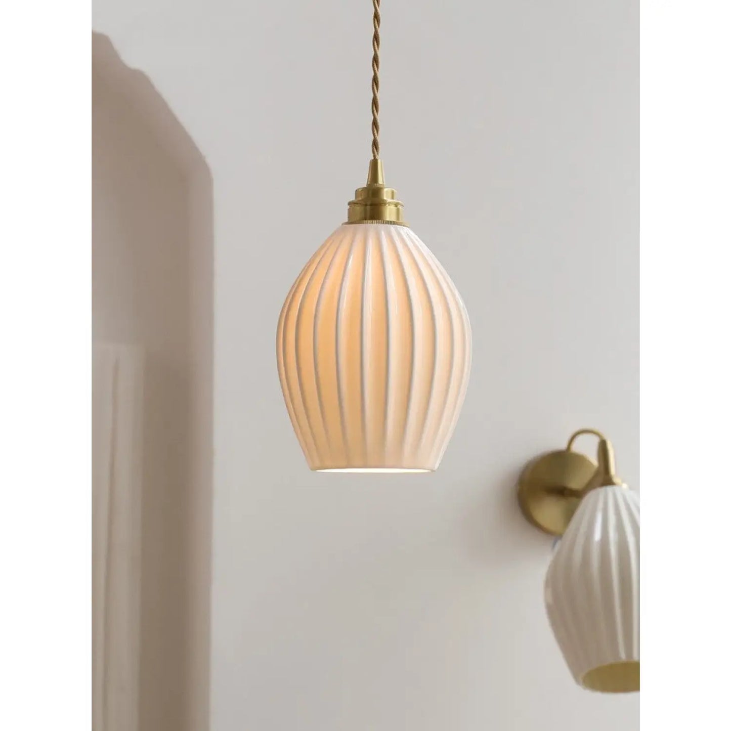 Vintage Brass Lighting Fixtures – Elegant Bedside Wall Lamps for Bedroom - Light yellow large lampshade - Bedside Light