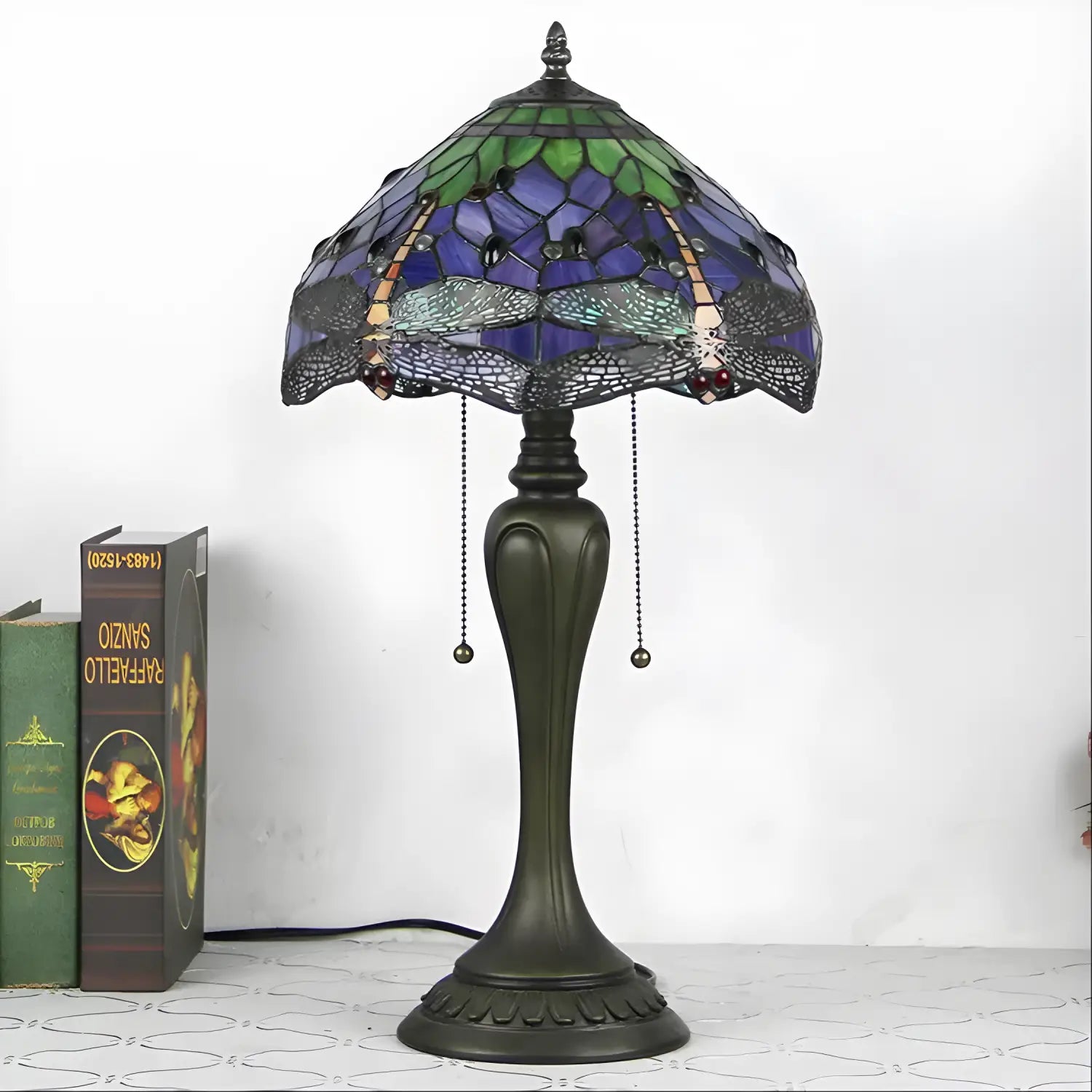 Vintage Dragonfly Tiffany Glass Tabletop Lamp - No Bulb - Table Lamp