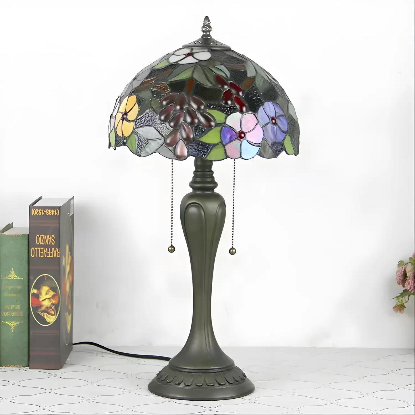 Vintage Grape Tiffany Glass Tabletop Lamp - No Bulb - Table Lamp
