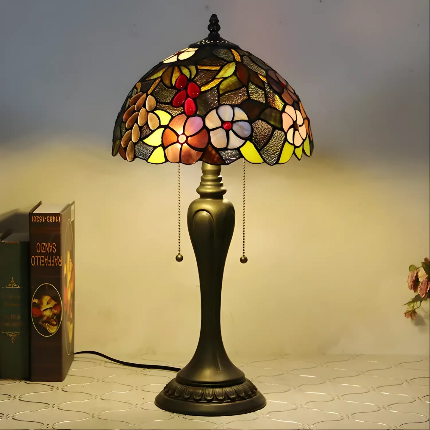 Vintage Grape Tiffany Glass Tabletop Lamp - No Bulb - Table Lamp