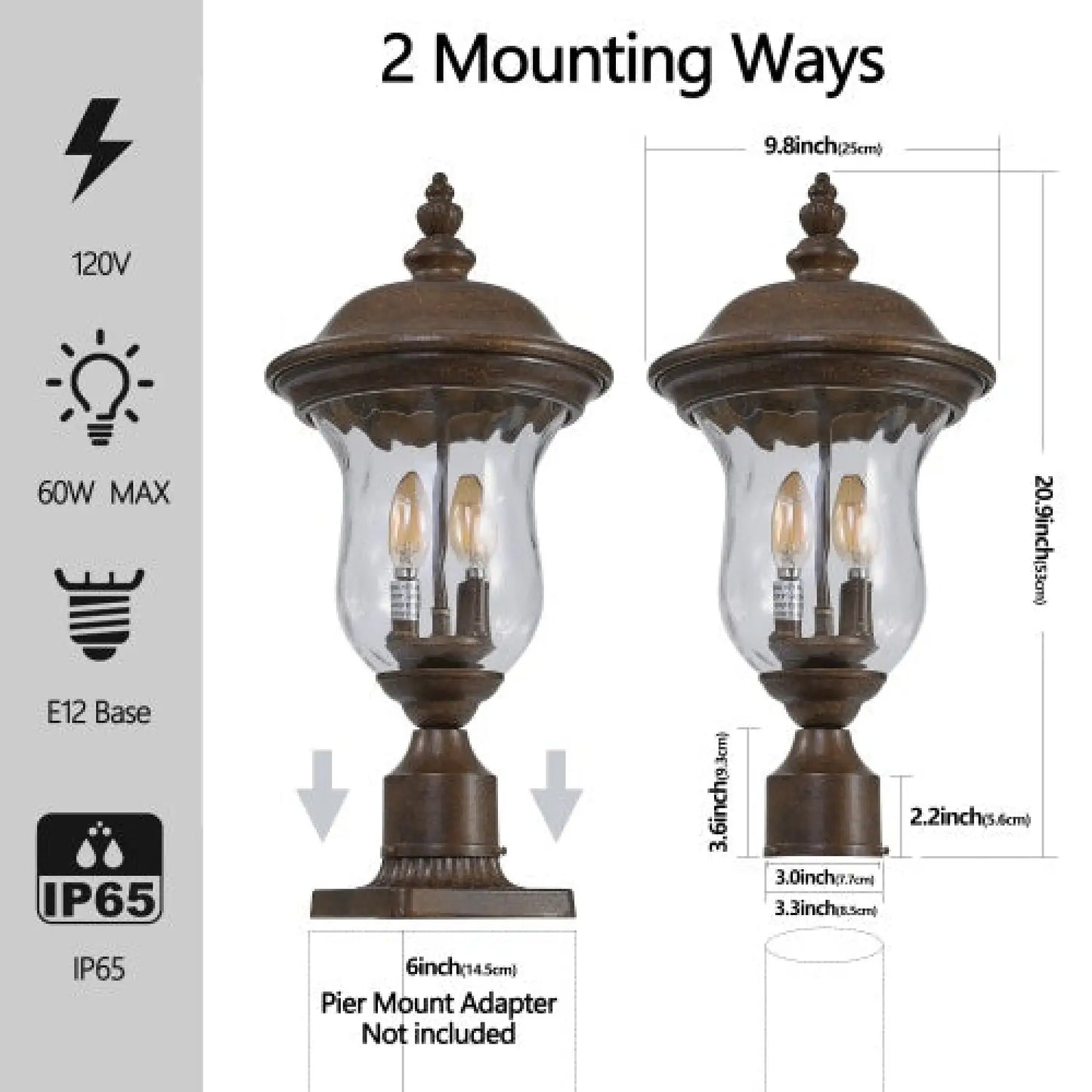 Vintage Outdoor Lights - Waterproof Garden Patio & Walkway Lamp - Brown - Light Fixture