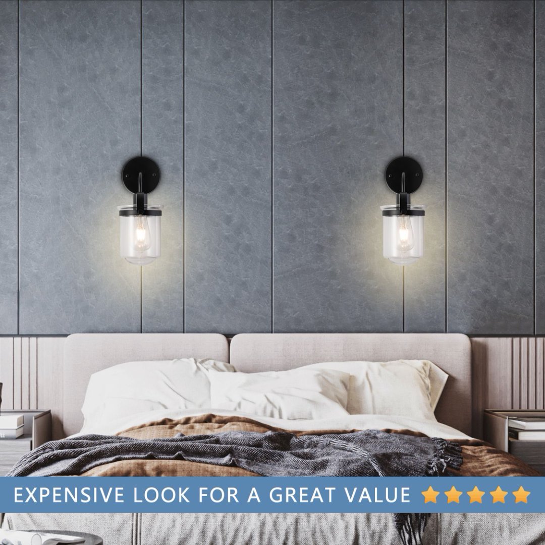Wall Lights with Clear Glass Shade and E26 Socket for Indoor Black 12V Hanging Light