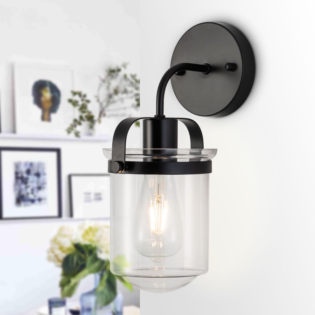 Wall Lights with Clear Glass Shade and E26 Socket for Indoor Black 12V Hanging Light
