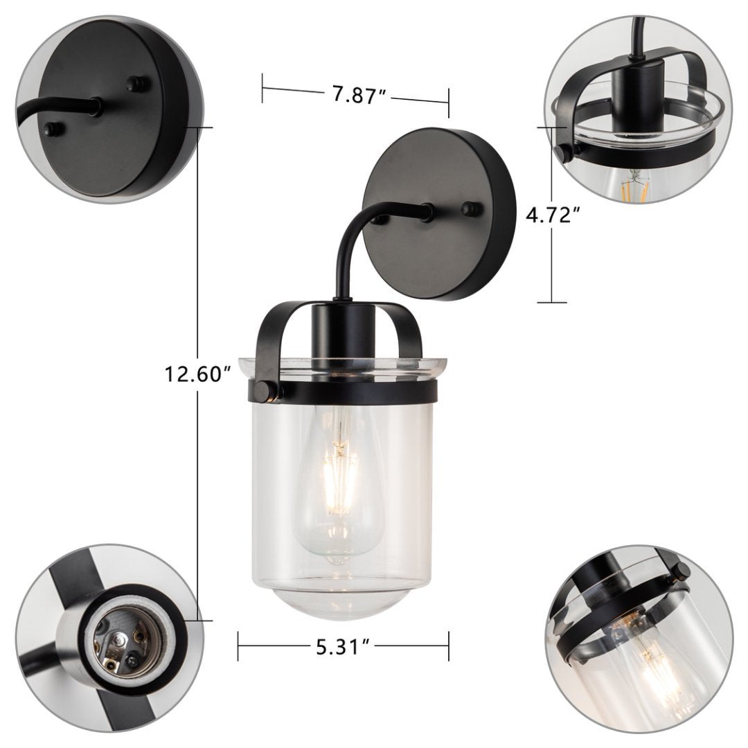 Wall Lights with Clear Glass Shade and E26 Socket for Indoor Black 12V Hanging Light