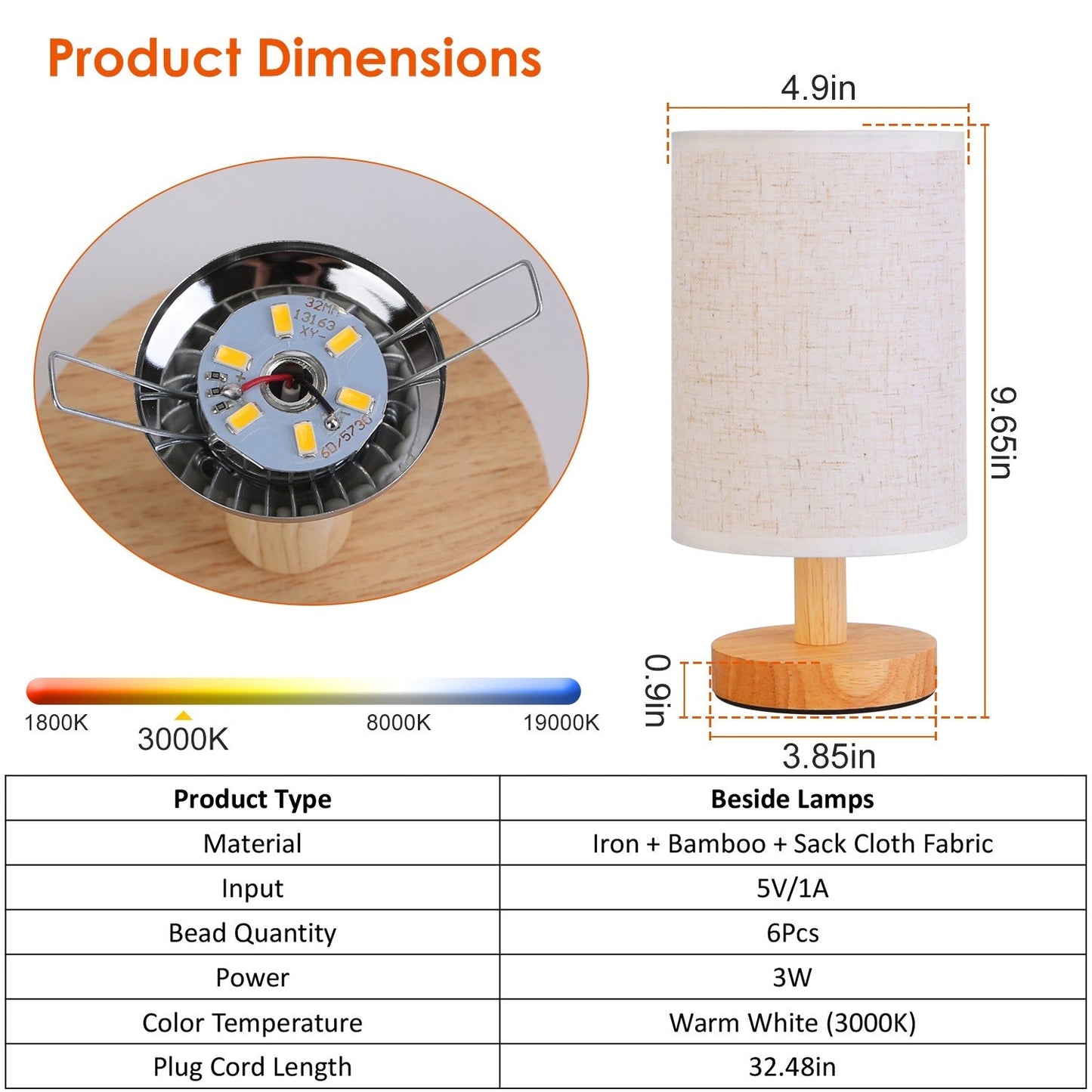 Warm White Bedside Lamp USB Plug Modern Bedroom Lamp Warm White 12V Hanging Light