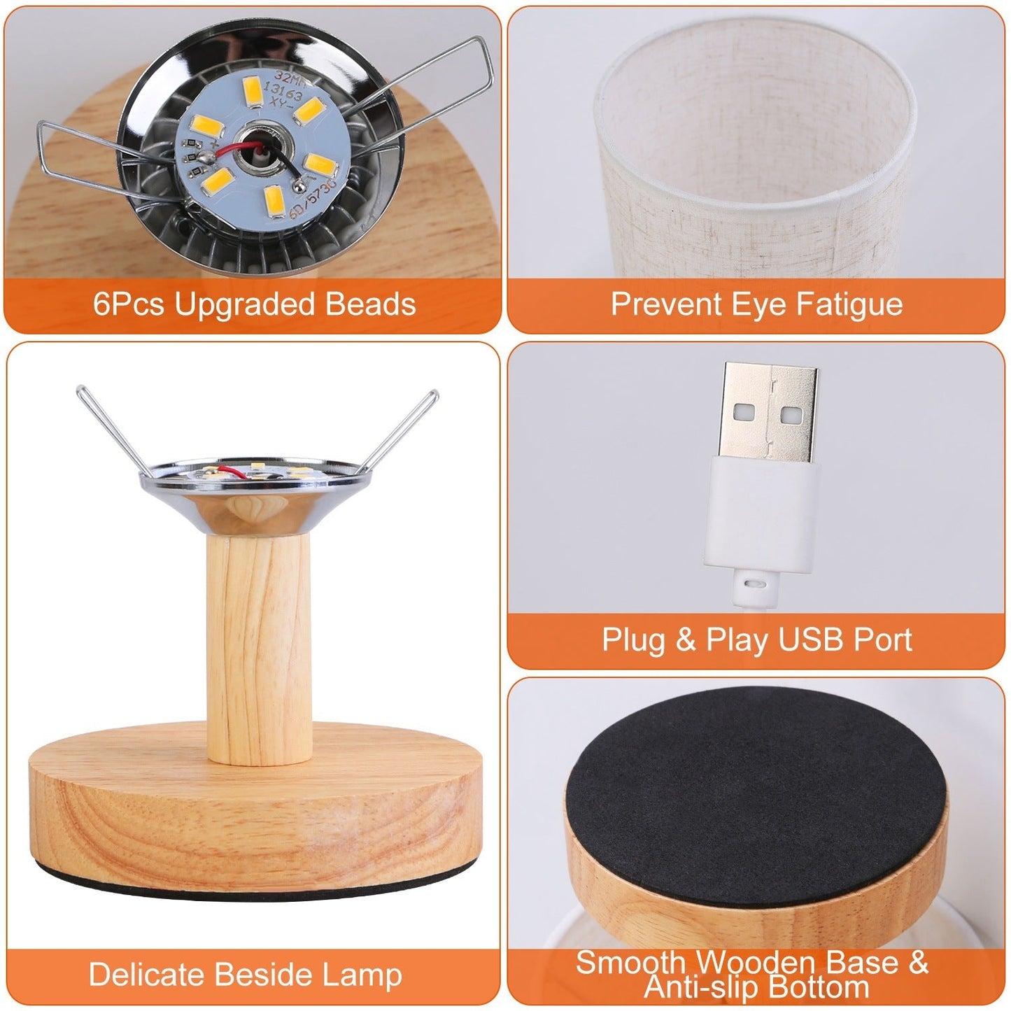 Warm White Bedside Lamp USB Plug Modern Bedroom Lamp Warm White 12V Hanging Light