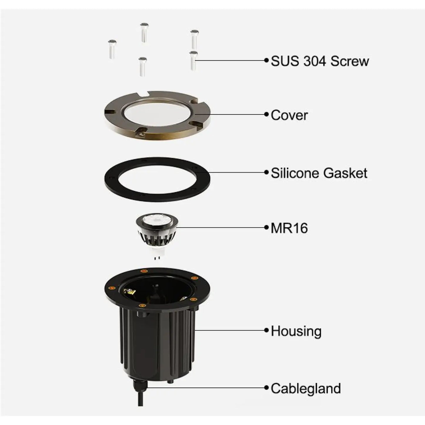 Well Lights For Landscape with MR16 Socket and Brass PVC Housing - Well Light