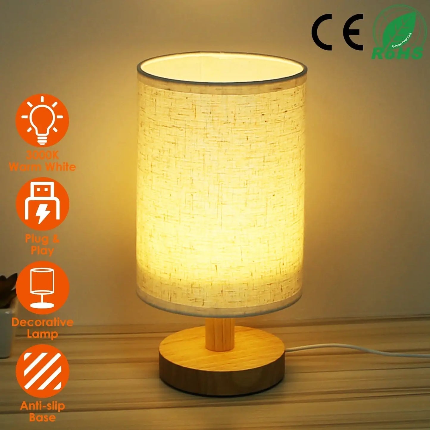Warm White Bedside Lamp USB Plug Modern Bedroom Lamp Warm White 12V Hanging Light