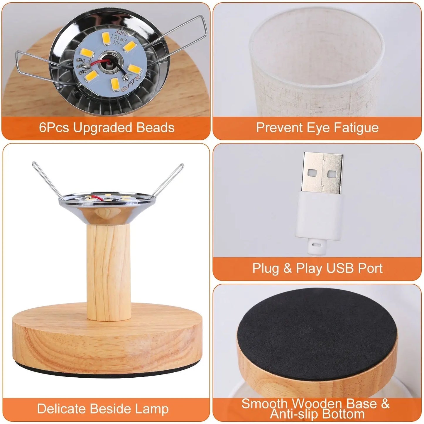 Warm White Bedside Lamp USB Plug Modern Bedroom Lamp Warm White 12V Hanging Light