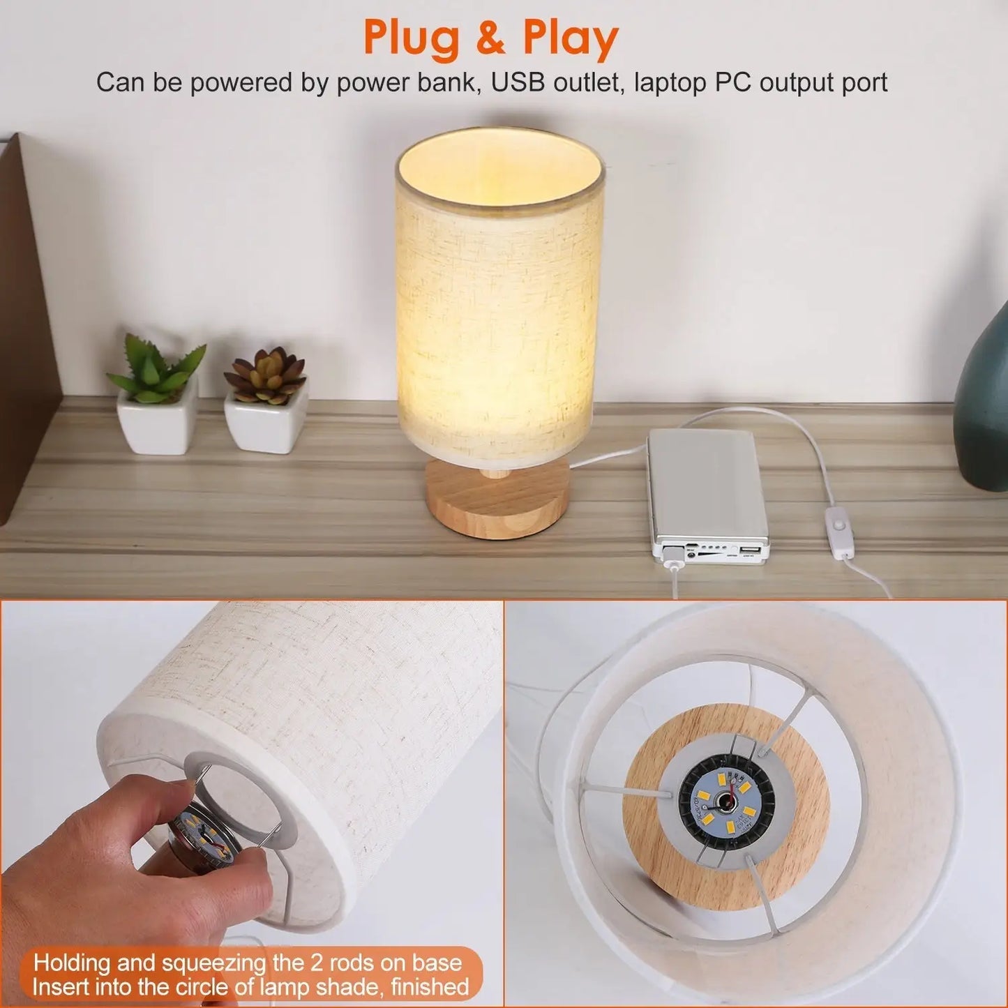 Warm White Bedside Lamp USB Plug Modern Bedroom Lamp Warm White 12V Hanging Light