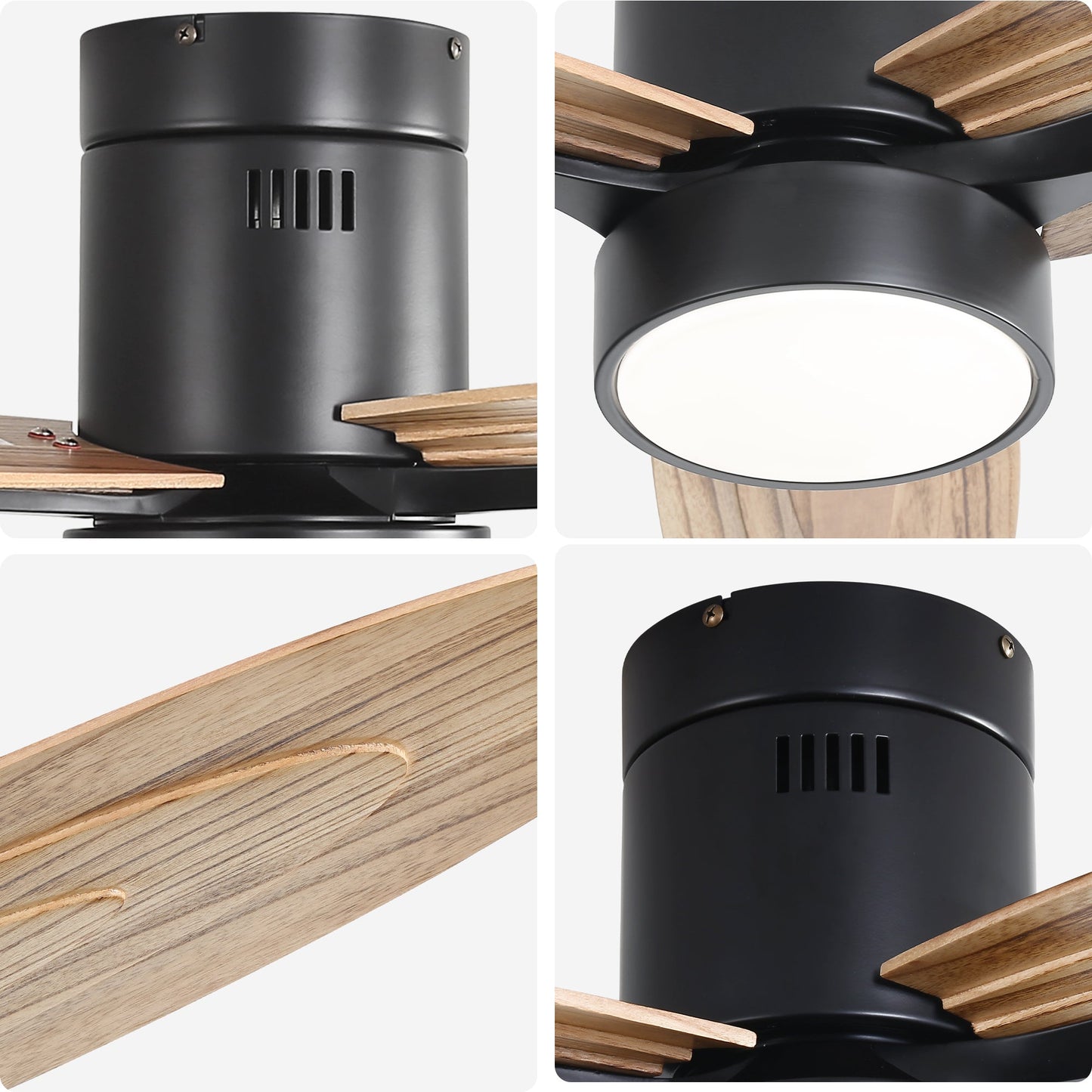 Wooden Ceiling Fan with Light Reversible DC Motor Quiet & Modern Design - Black - Ceiling Fan