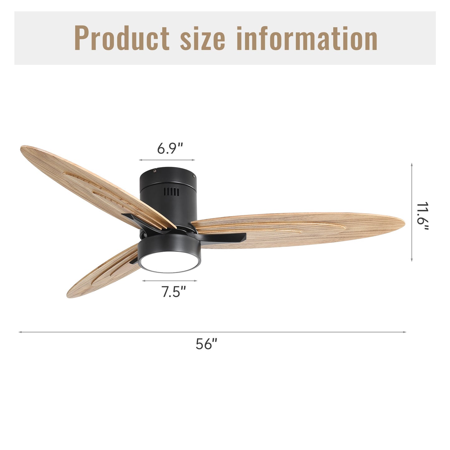 Wooden Ceiling Fan with Light Reversible DC Motor Quiet & Modern Design - Black - Ceiling Fan