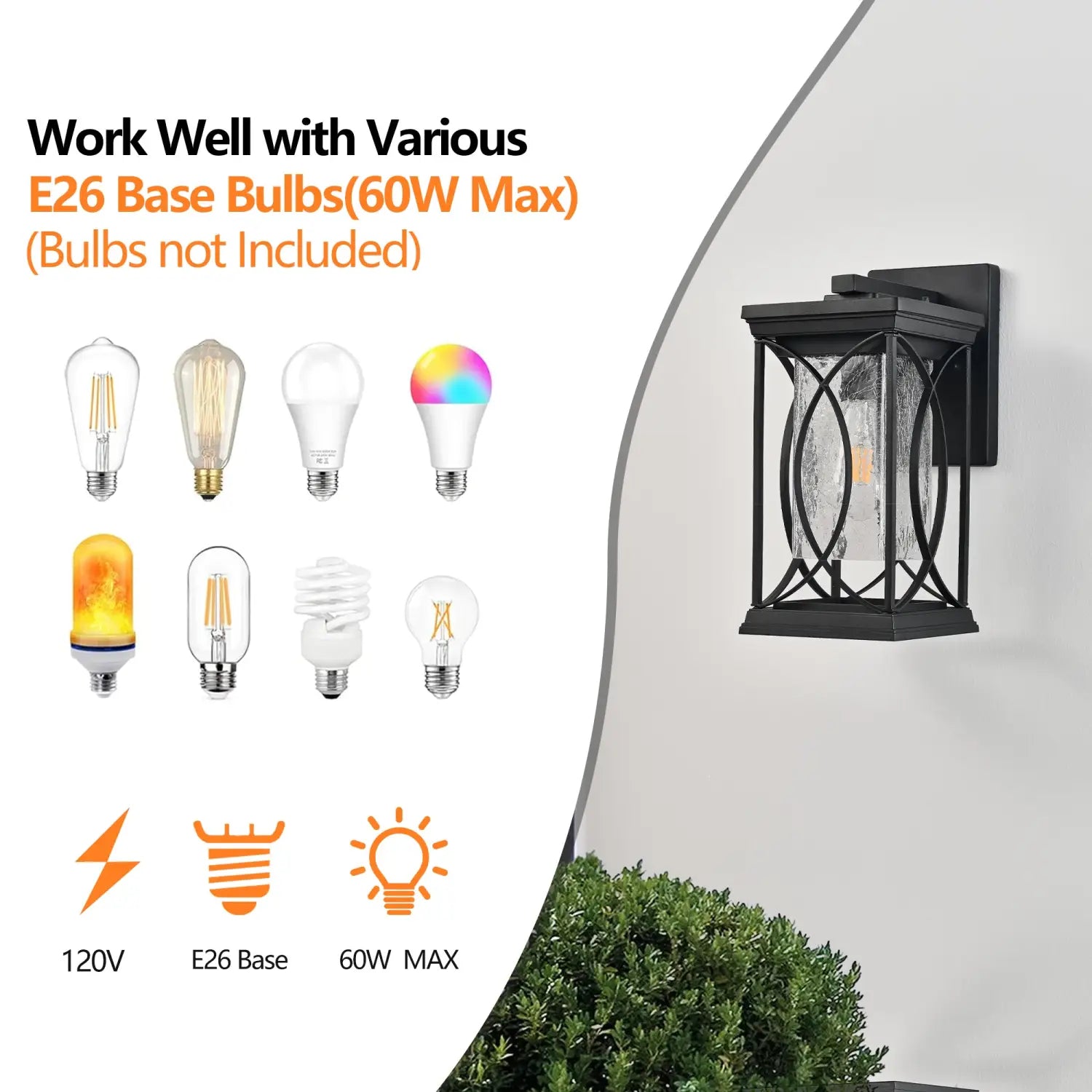 1-Pack Outdoor Light Lantern with Modern Crackled Glass for Exterior Purpose