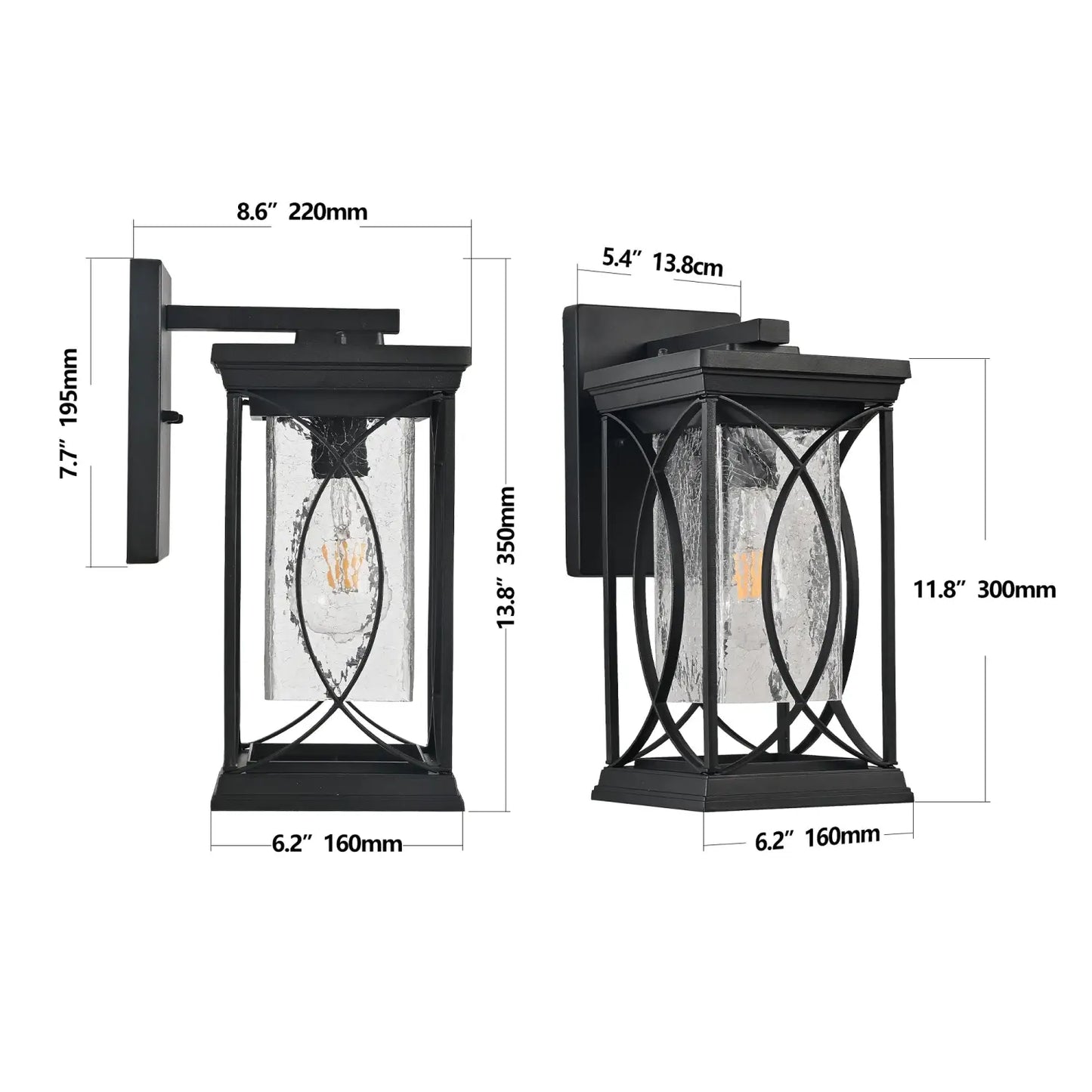 1-Pack Outdoor Light Lantern with Modern Crackled Glass for Exterior Purpose