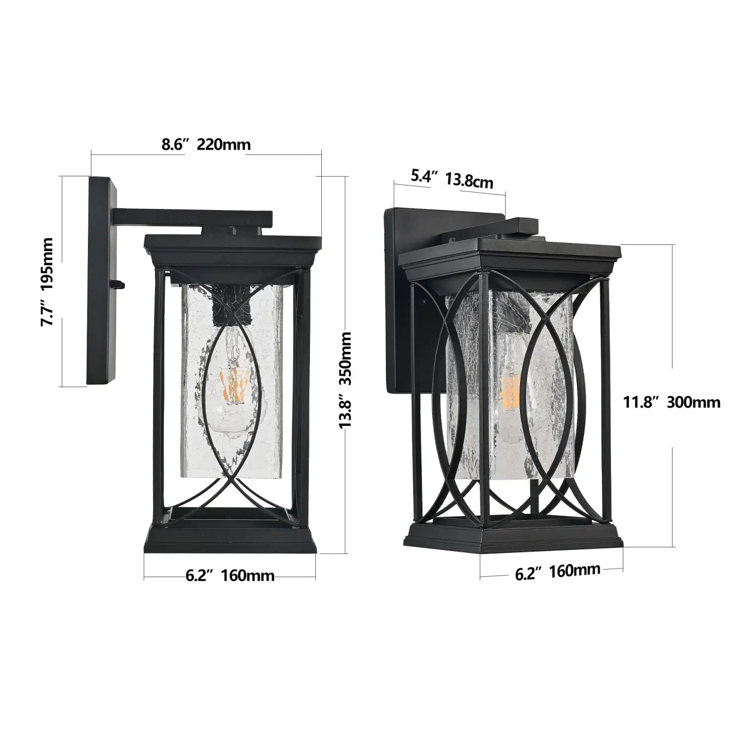 1-Pack Outdoor Light Lantern with Modern Crackled Glass for Exterior Purpose