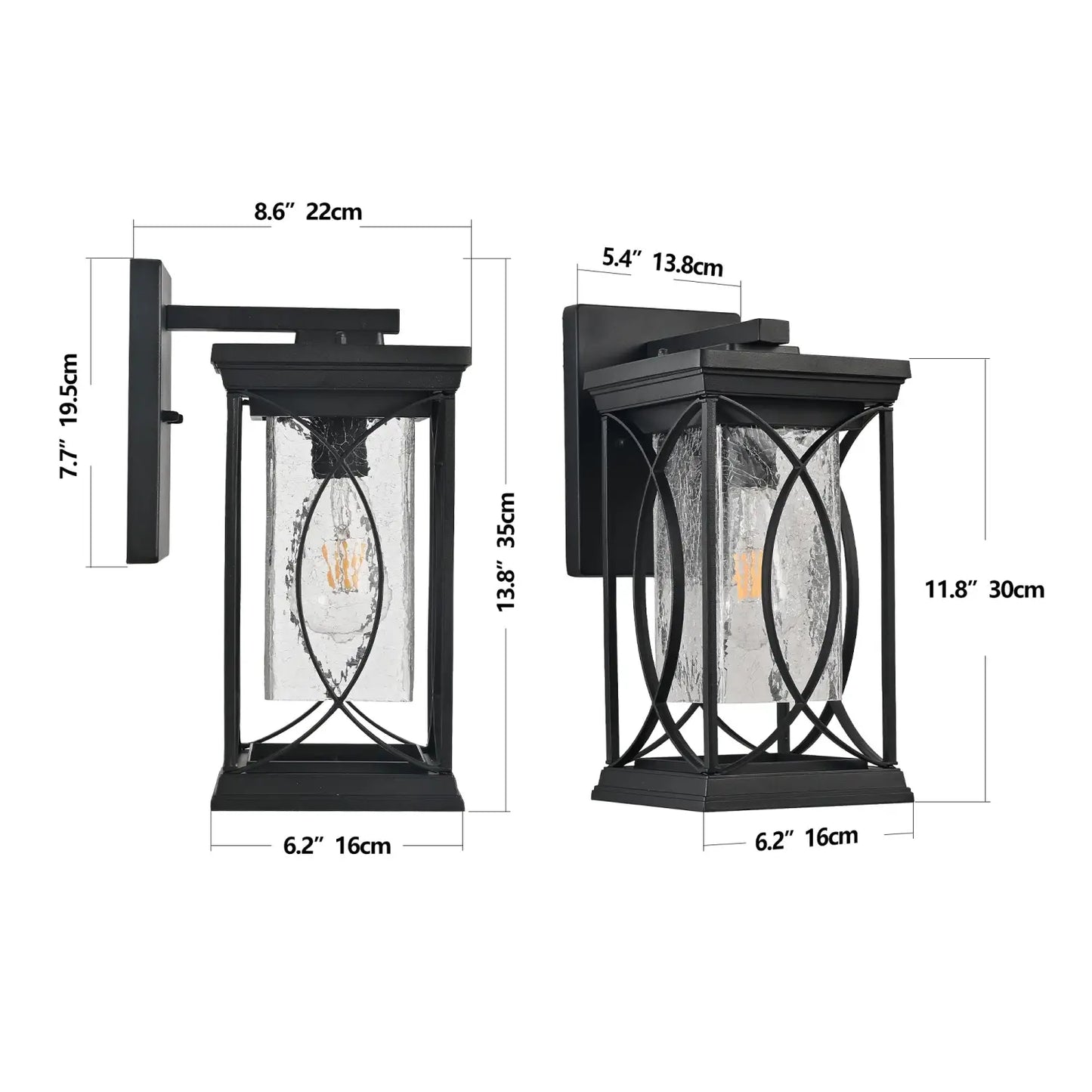 1-Pack Outdoor Light Lantern with Modern Crackled Glass for Exterior Purpose