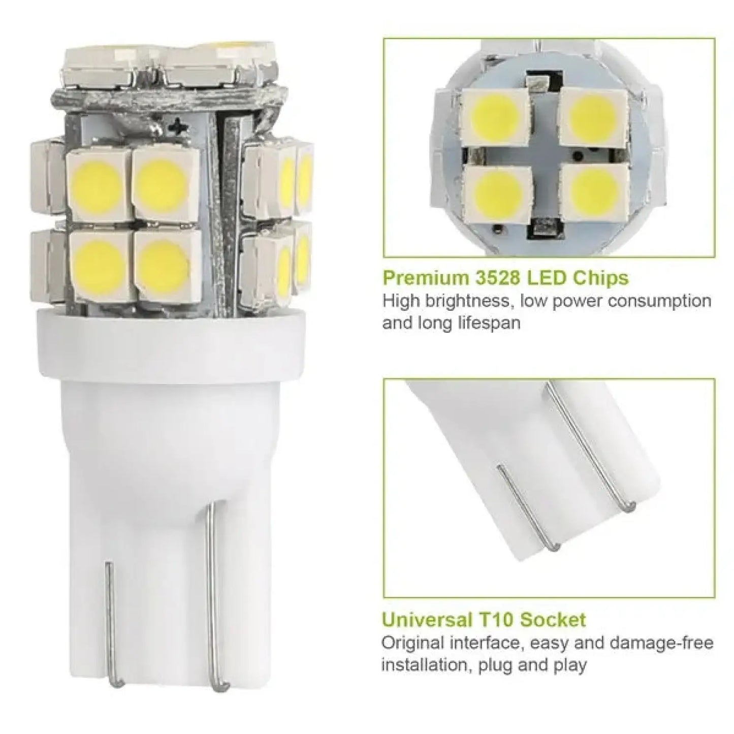 10Pcs High-Performance 12V White LED Light Bulbs for Cars - White - Automotive LED Bulb