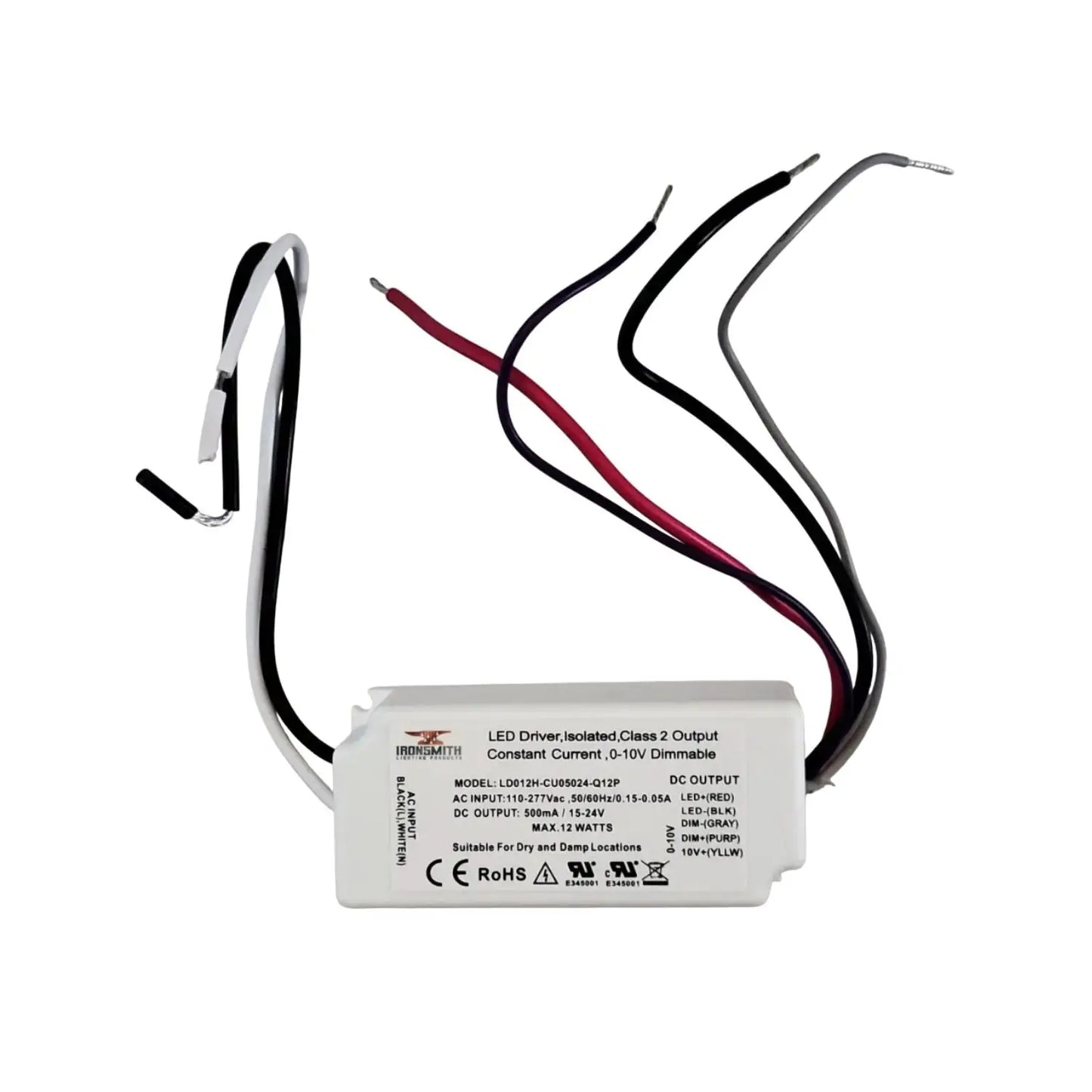 110-277 Volts AC - 15V to 24V DC | 12W Constant Current LED Driver with Dimming - 110 Volts - 277 Volts / 15V - 24V