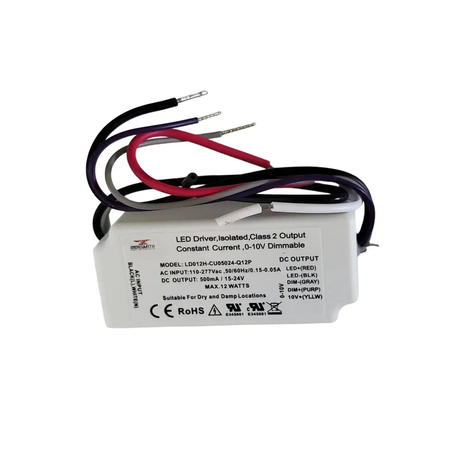 110-277 Volts AC - 15V to 24V DC | 12W Constant Current LED Driver with Dimming - 110 Volts - 277 Volts / 15V - 24V
