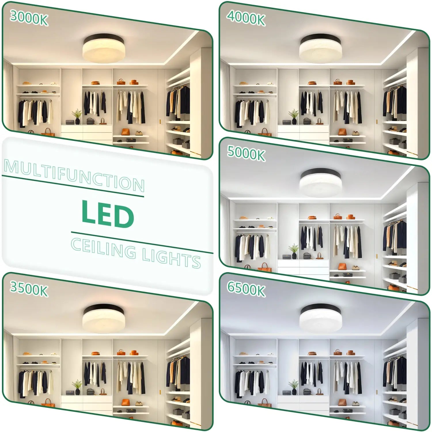 12’’ Ceiling Light LED with Round Design for Bedroom Living Room & Dining - Black - Ceiling Light