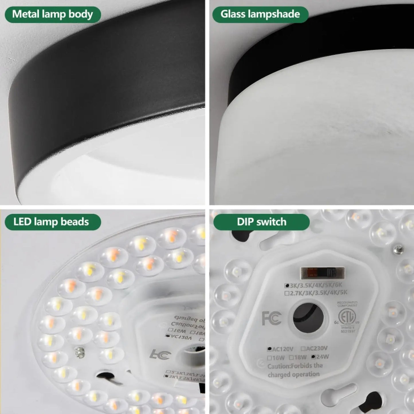 12’’ Ceiling Light LED with Round Design for Bedroom Living Room & Dining - Black - Ceiling Light