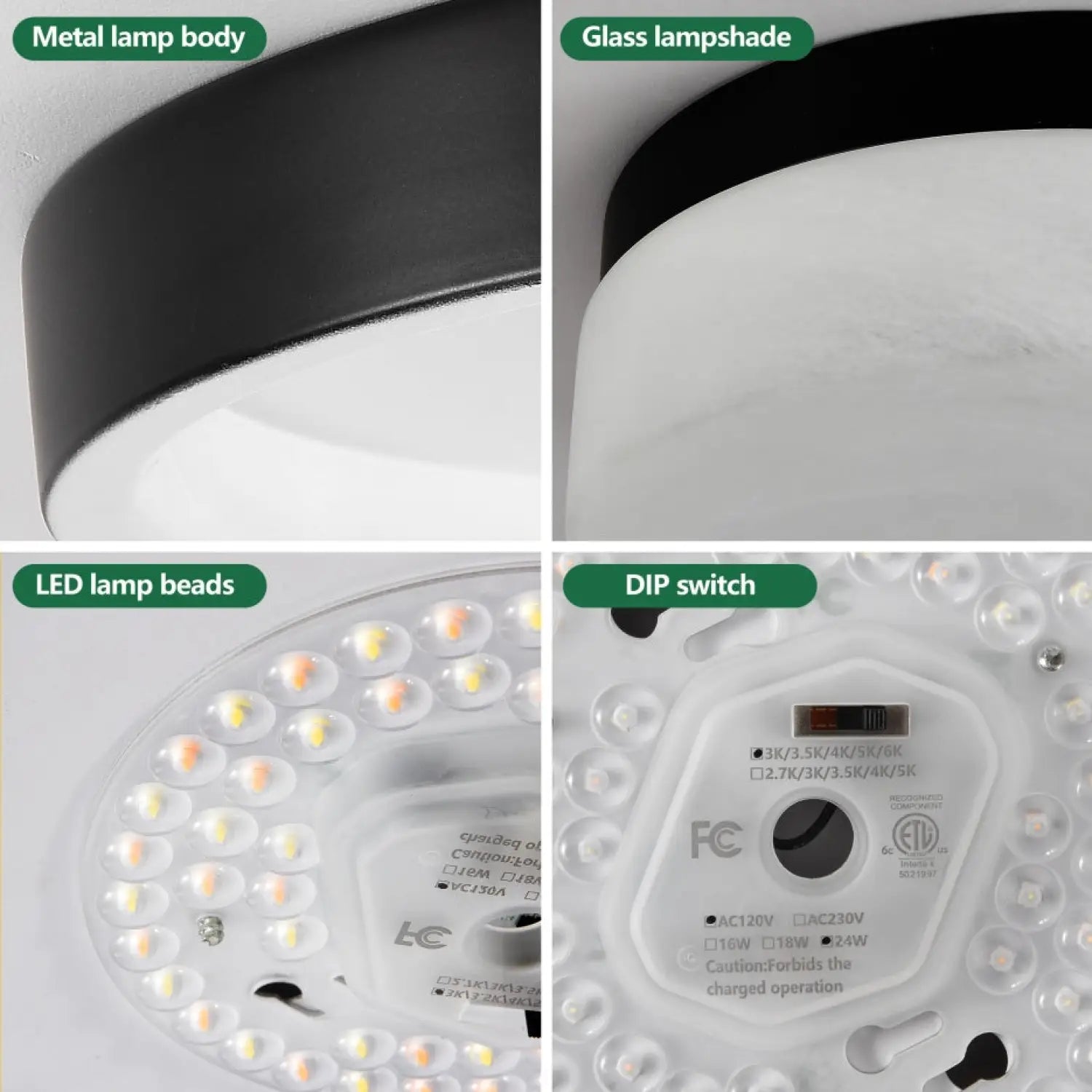 12’’ Ceiling Light LED with Round Design for Bedroom Living Room & Dining - Black - Ceiling Light