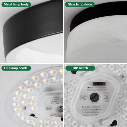12’’ Ceiling Light LED with Round Design for Bedroom Living Room & Dining - Black - Ceiling Light