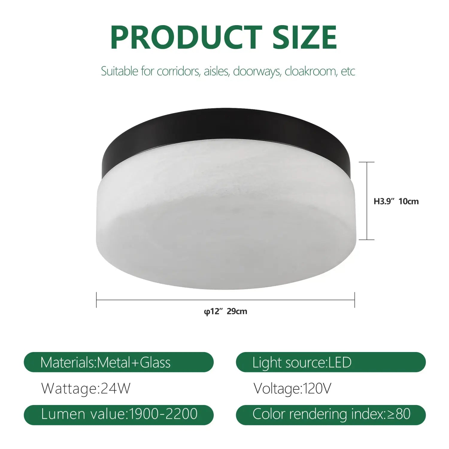 12’’ Ceiling Light LED with Round Design for Bedroom Living Room & Dining - Black - Ceiling Light