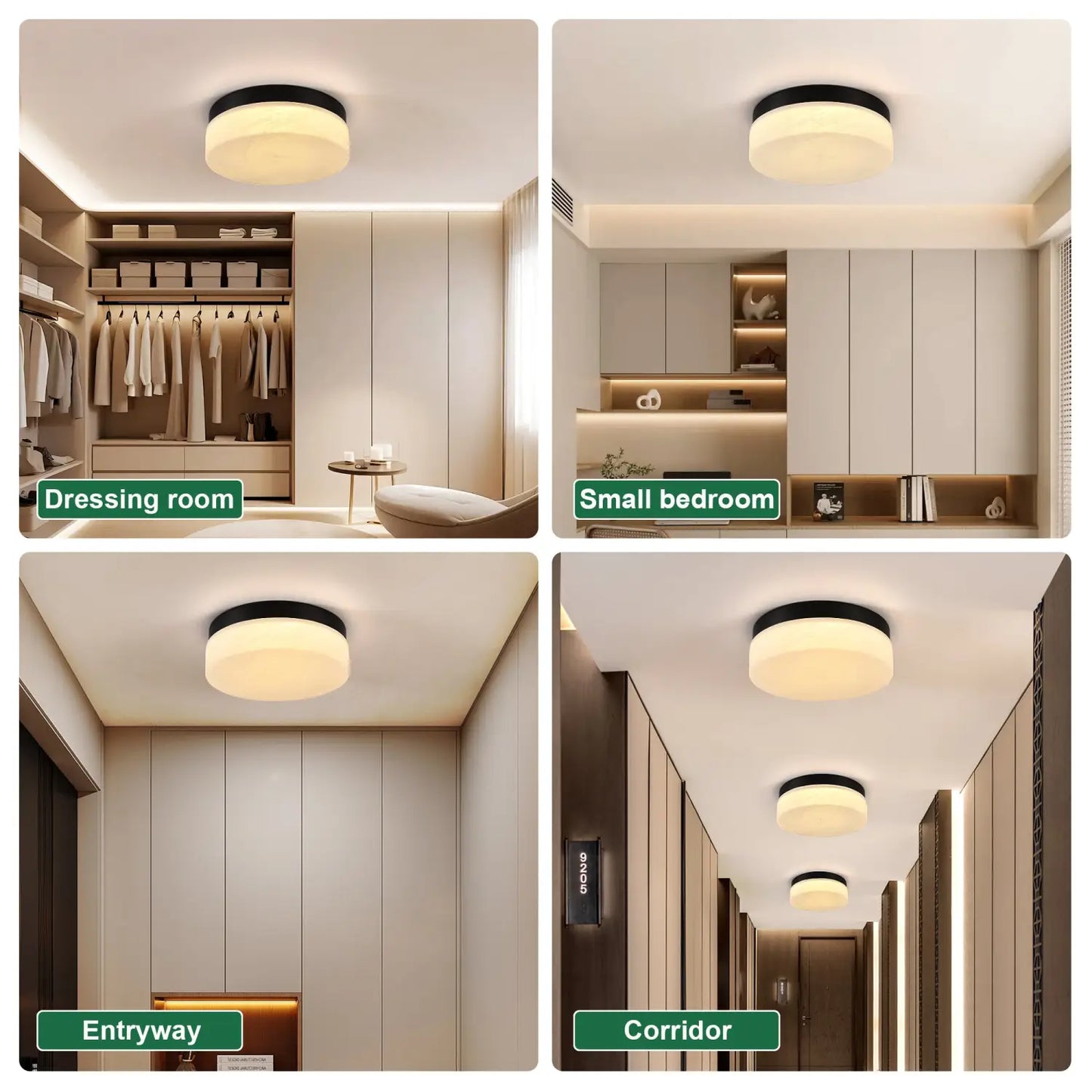 12’’ Ceiling Light LED with Round Design for Bedroom Living Room & Dining - Black - Ceiling Light