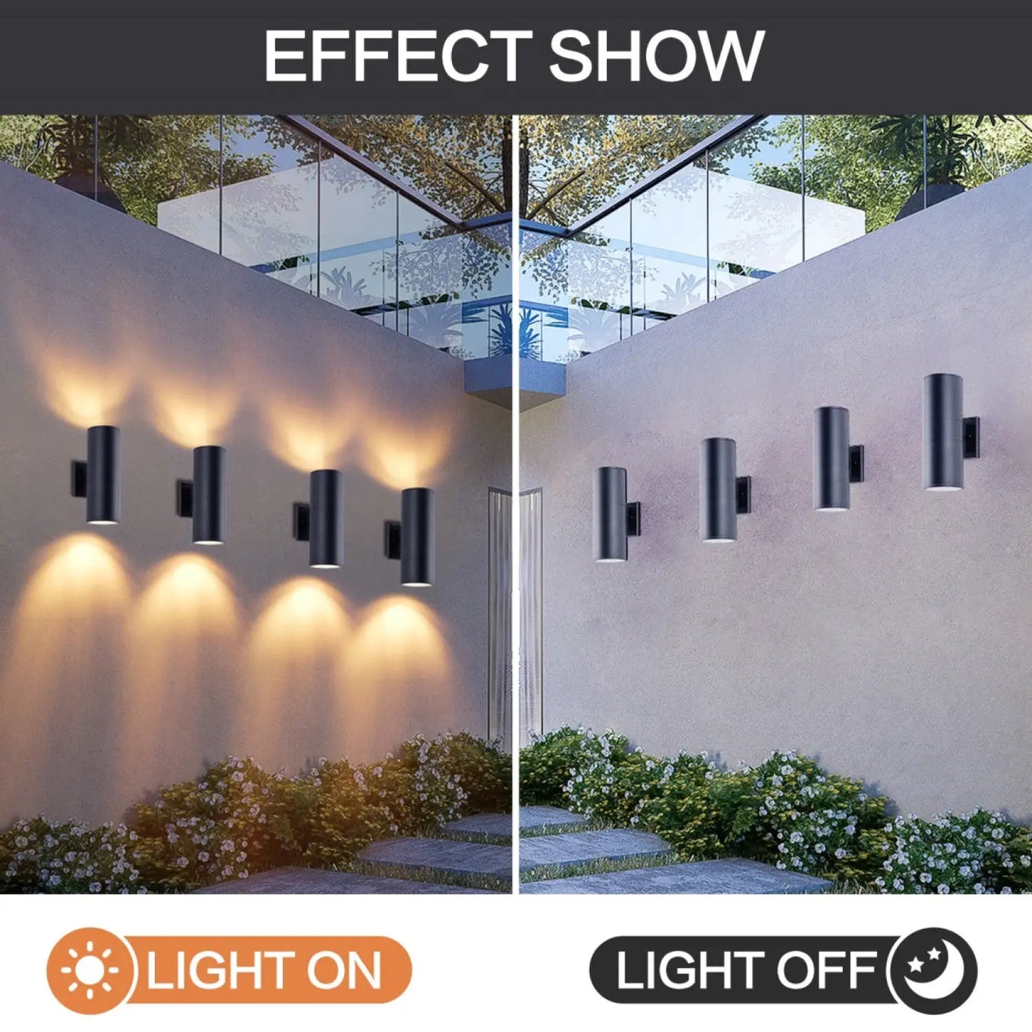 12in Outdoor Wall Lights 4Pack Cylinder Up Down Lights 60W 2700K Aluminum Exterior Wall Light Outdoor Light Fixture