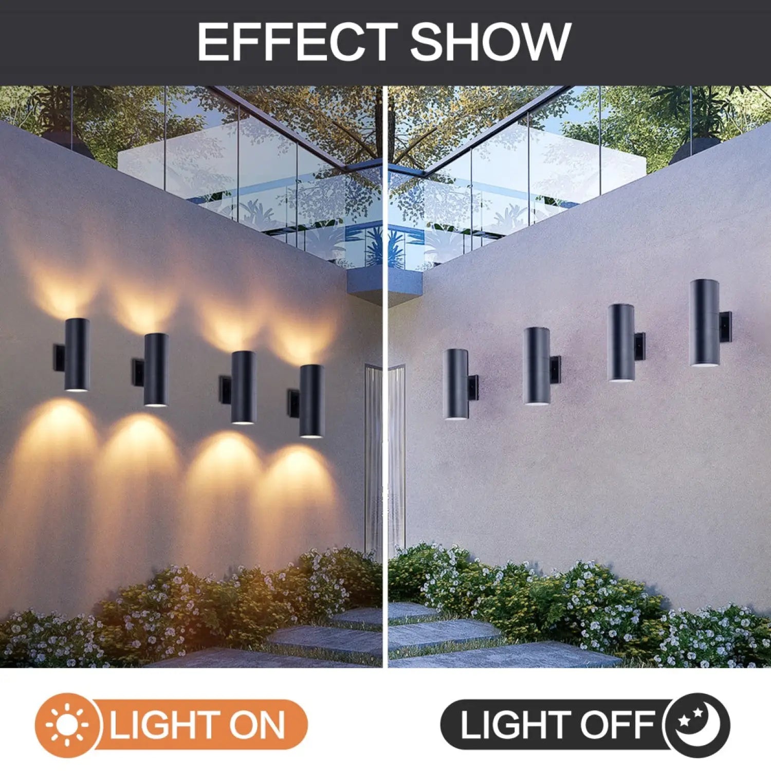 12in Outdoor Wall Lights 4Pack Cylinder Up Down Lights 60W 2700K Aluminum Exterior Wall Light Outdoor Light Fixture