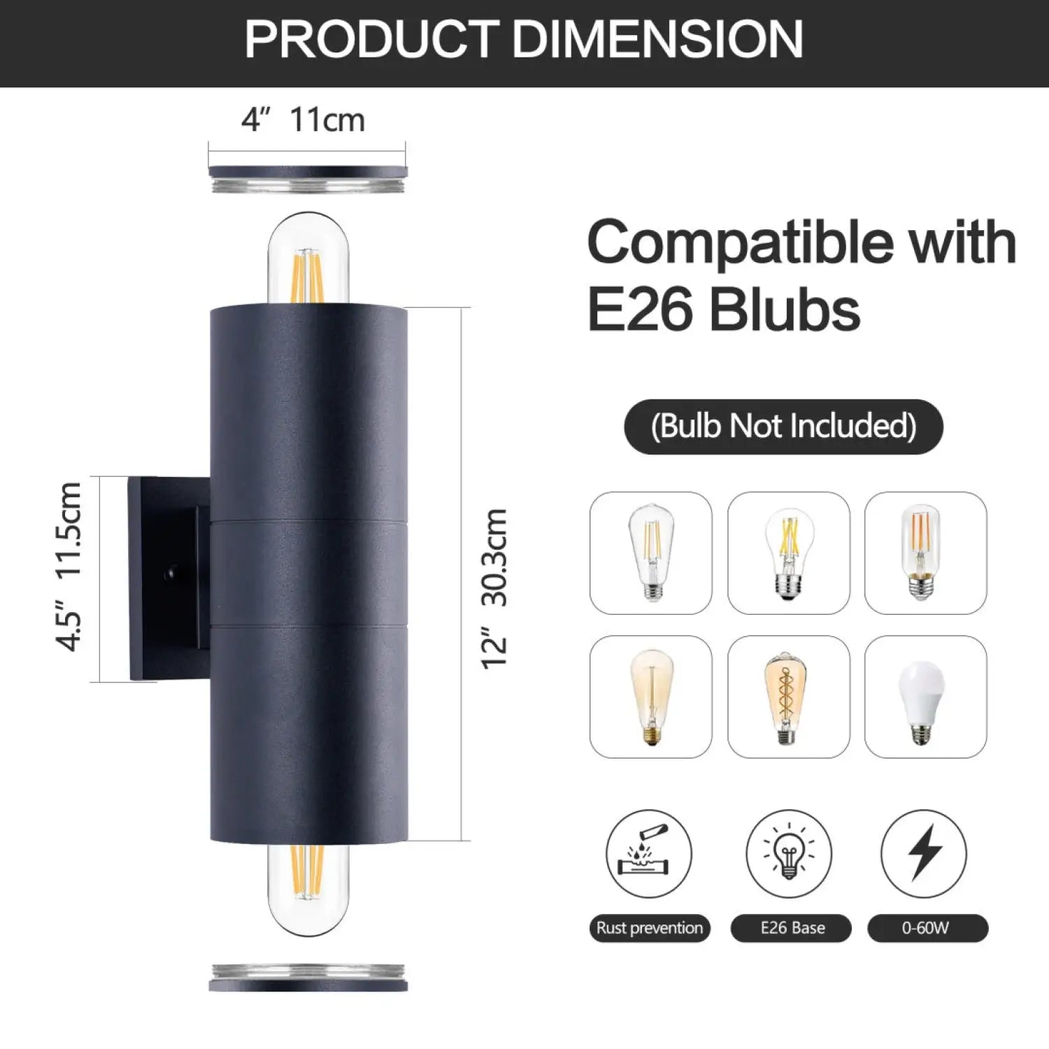 12in Outdoor Wall Lights 4Pack Cylinder Up Down Lights 60W 2700K Aluminum Exterior Wall Light Outdoor Light Fixture