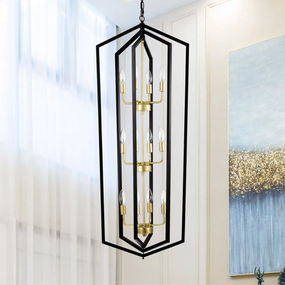 12 Light Farmhouse Hanging Light Indoor Lantern Chandelier with Gold Finish Matte Black Hanging Light
