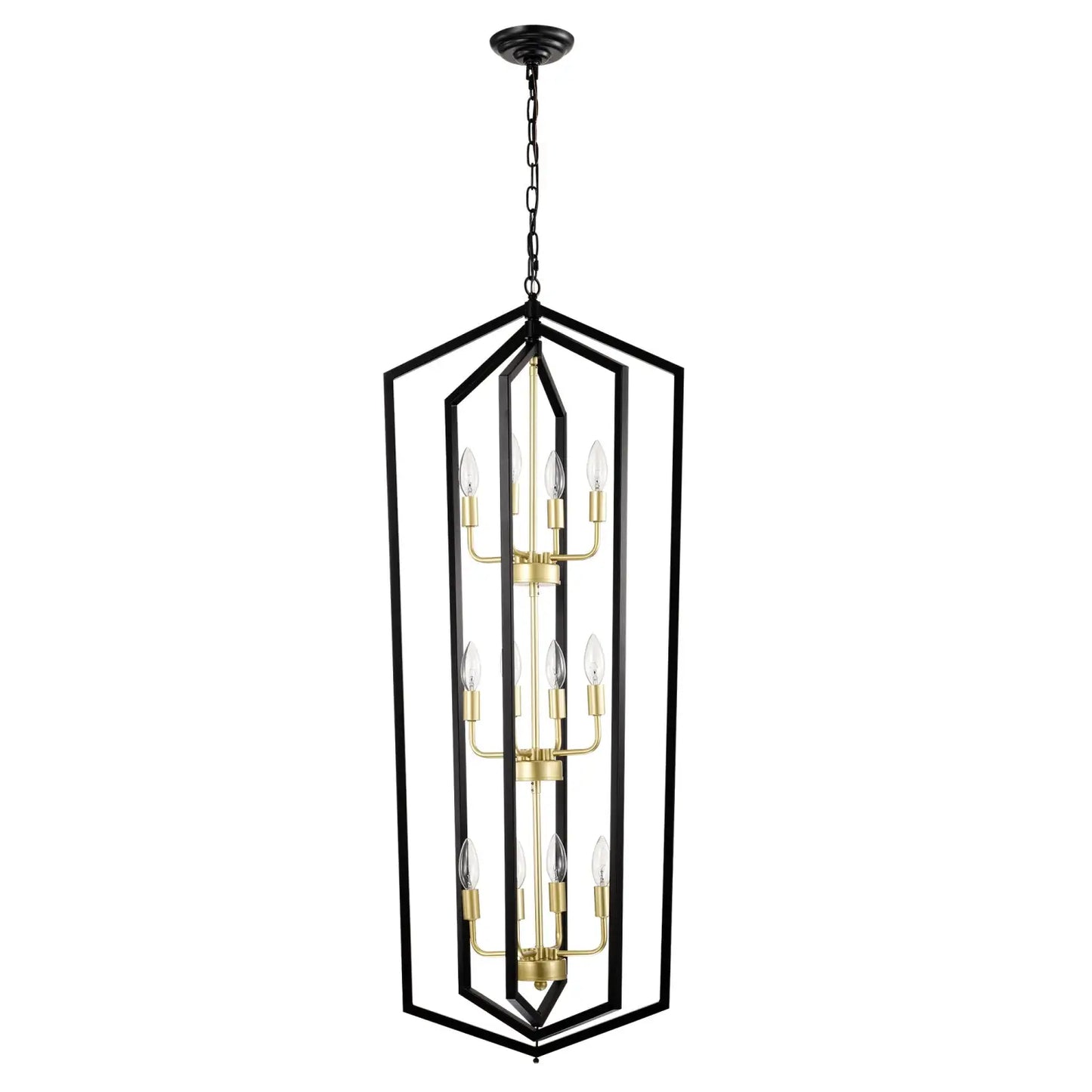12 Light Farmhouse Hanging Light Indoor Lantern Chandelier with Gold Finish Matte Black Hanging Light