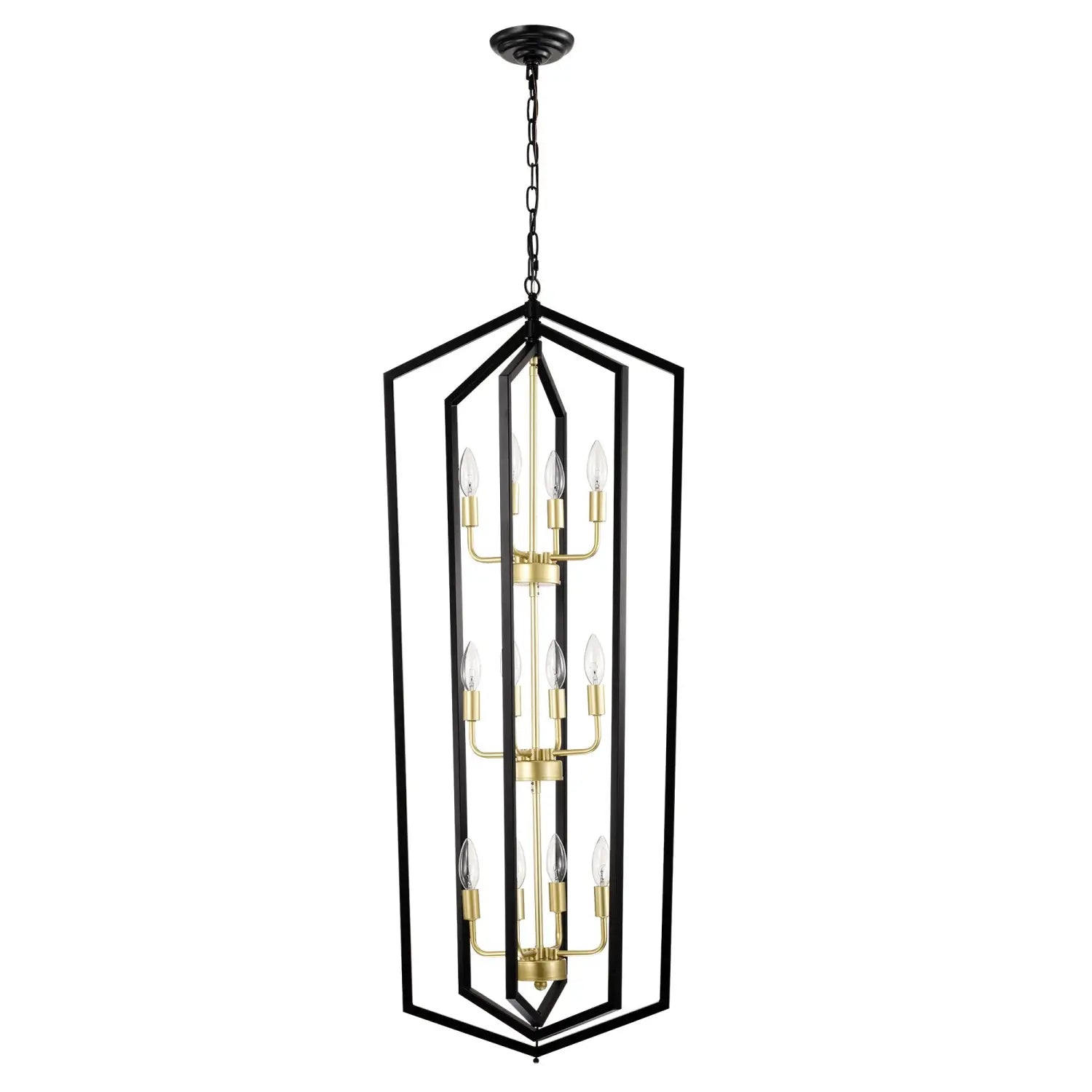 12 Light Farmhouse Hanging Light Indoor Lantern Chandelier with Gold Finish Matte Black Hanging Light