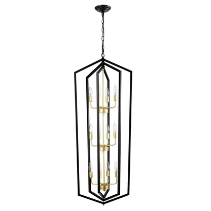 12 Light Farmhouse Hanging Light Indoor Lantern Chandelier with Gold Finish Matte Black Hanging Light